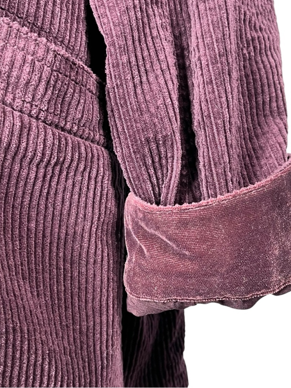 J. Jill Purple Corduroy Coat Hooded Button-Up Long Jacket Velvet Plum Spring - Picture 3 of 11